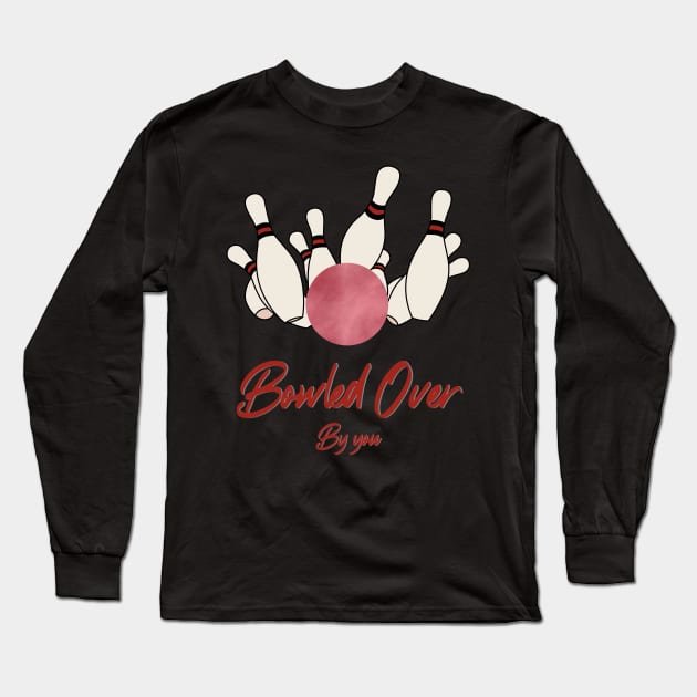 Bowling Ball Striking Bowling Pins Long Sleeve T-Shirt by Miozoto_Design